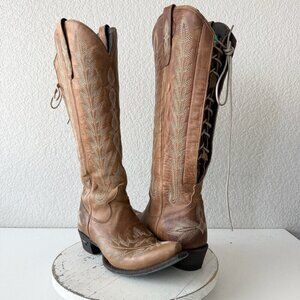 Lane LEXINGTON Knee High Brown Cowboy Boots Western Cowgirl Lace Up Womens 8.5